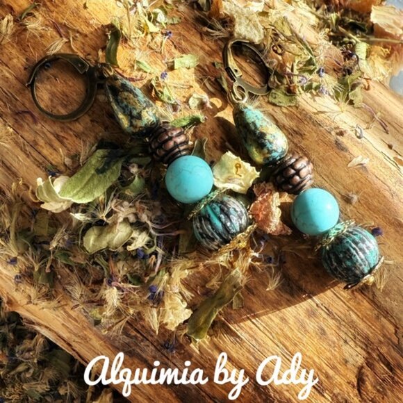 Western rustic turquoise long earrings - Picture 1 of 1